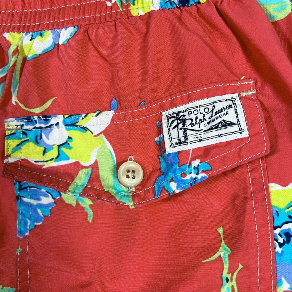 Polo Ralph Lauren Floral Swim Trunks Shorts Mens Medium Red Bathing Suit Pockets